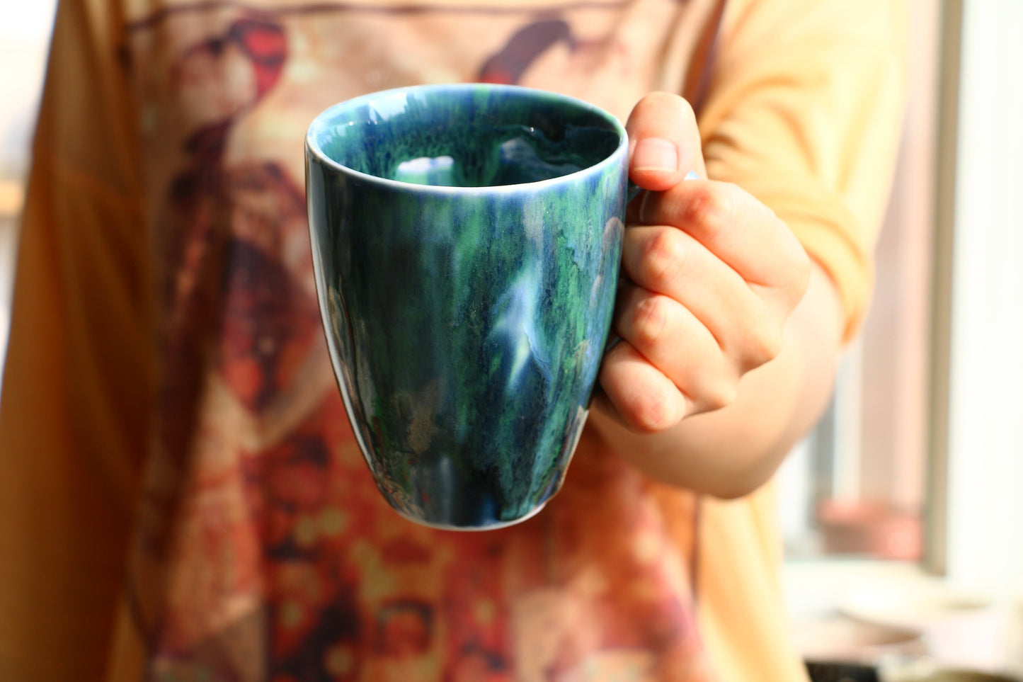 Ceramic Coffee Mug Handmade, Peacock Personalized Pottery Mug