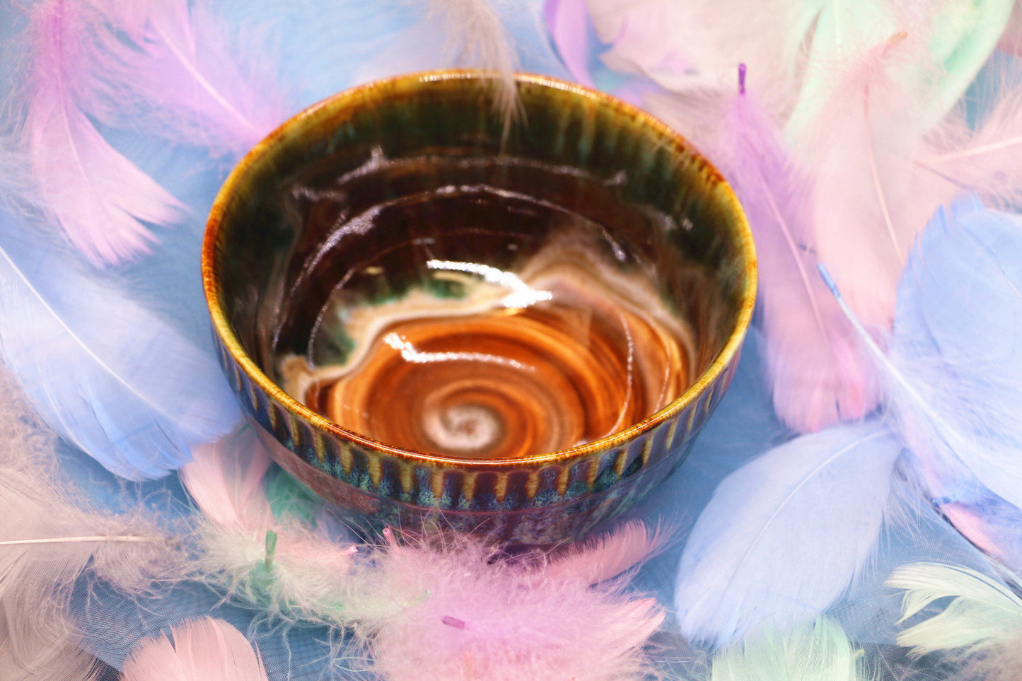 Handmade Psychedelic Green Ceramic Bowl, Personalized Pottery Bowl