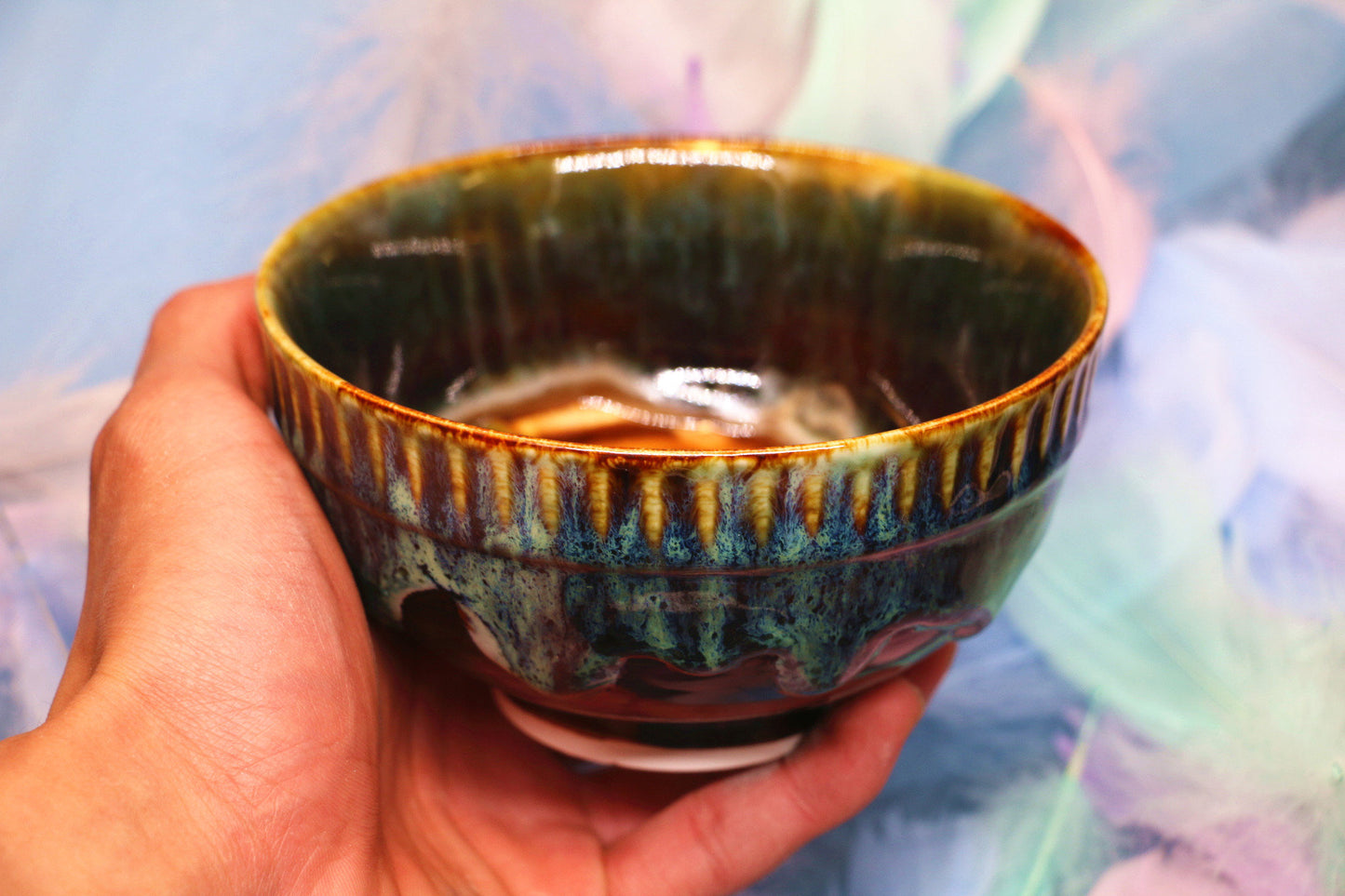 Handmade Psychedelic Green Ceramic Bowl, Personalized Pottery Bowl