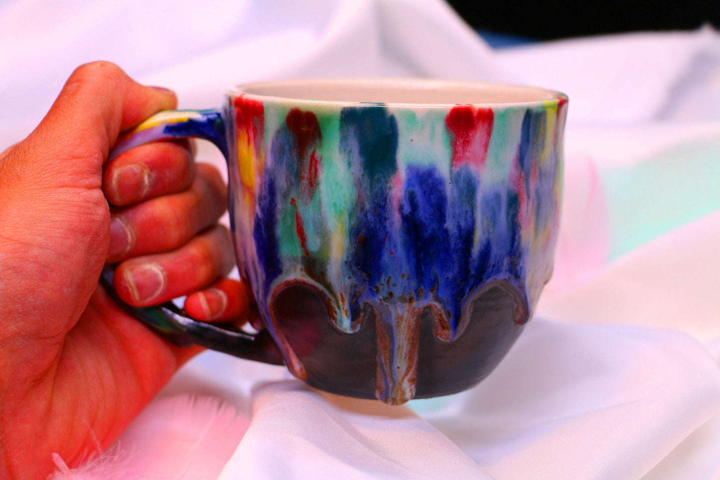 Happy Rainbow mug, Pottery mug, Handmade ceramic mug, Unique gift for her