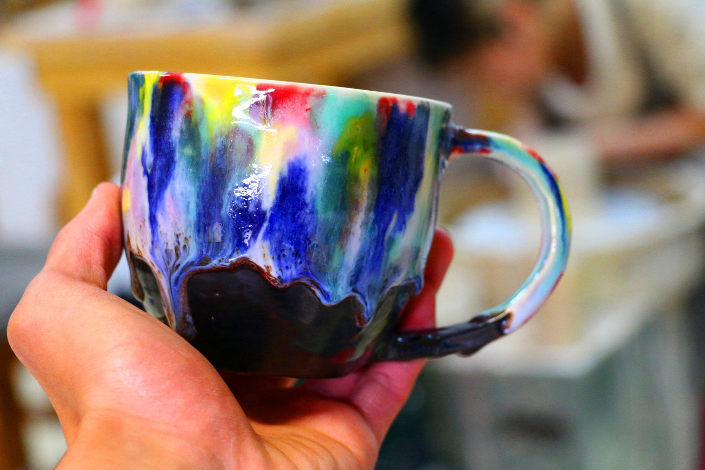 Happy Rainbow mug, Pottery mug, Handmade ceramic mug, Unique gift for her