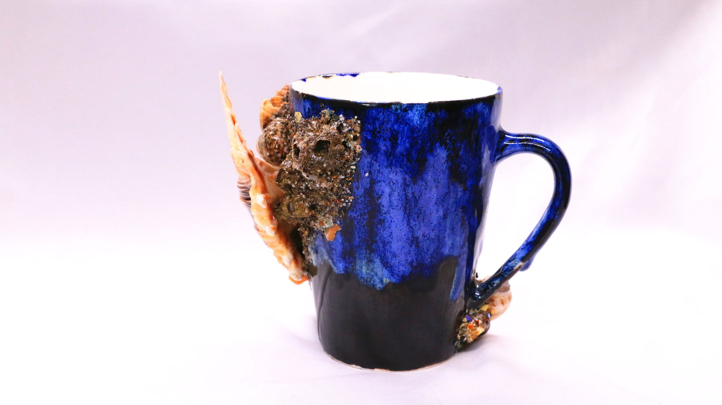 Ceramic Coffee Mug Handmade, 12 Oz Deep-sea Series Blue Personalized Pottery Mug