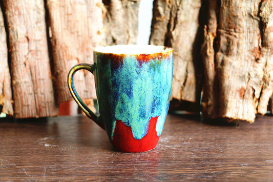 Handmade Psychedelic Green And Red Ceramic Mugs, Personalized Pottery Mug