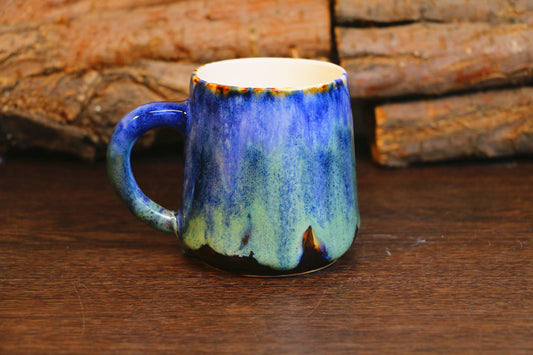 Ceramic Coffee Mug Handmade,Green And Blue Personalized Pottery Mug