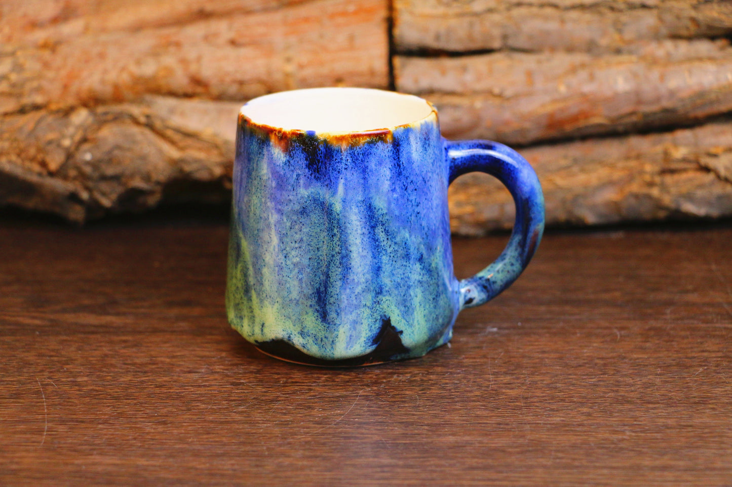 Ceramic Coffee Mug Handmade,Green And Blue Personalized Pottery Mug