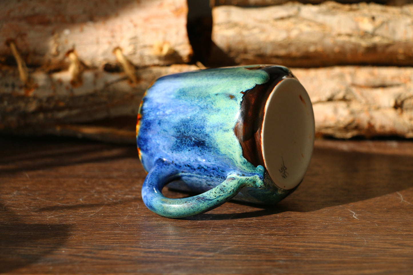 Ceramic Coffee Mug Handmade,Green And Blue Personalized Pottery Mug