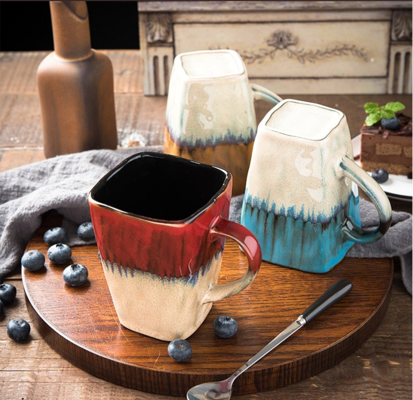 Minimalist Square-Mouthed Ceramic Mug, Personalized Pottery Mug for Coffee and Tea