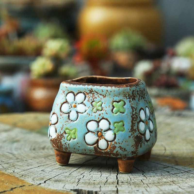Set of 3 Hand-painted Ceramic Flower Pot, Succulent Plants, Mini Garden