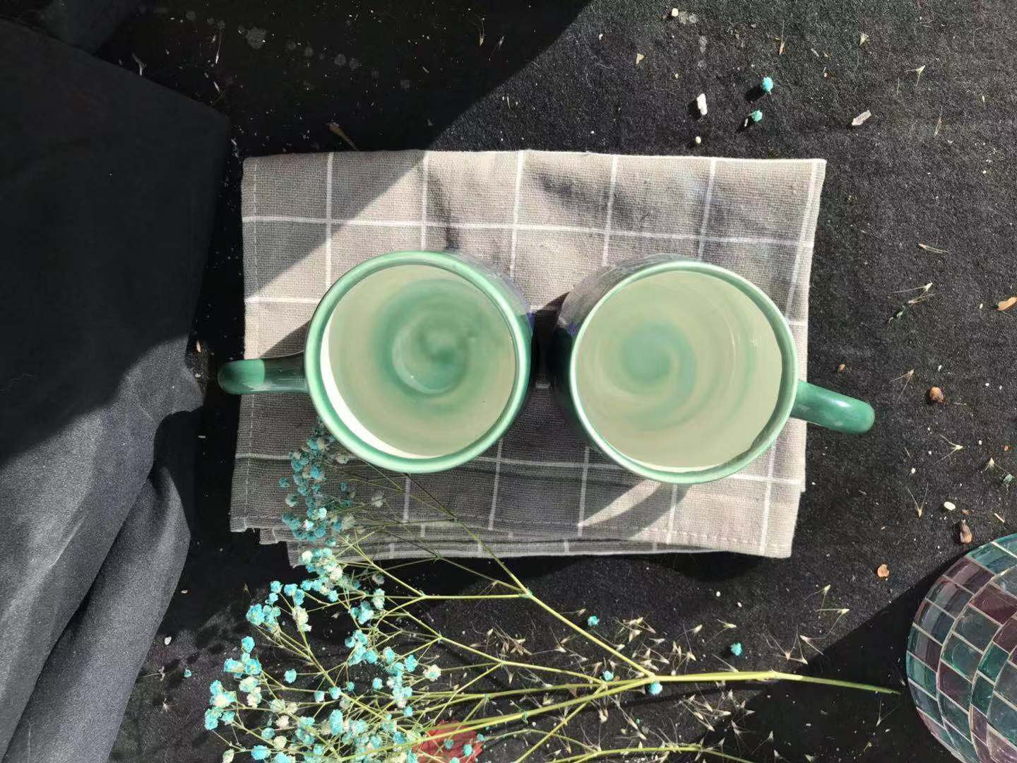 Ceramic Coffee Mug Handmade, Blue And Green Personalized Pottery Mug