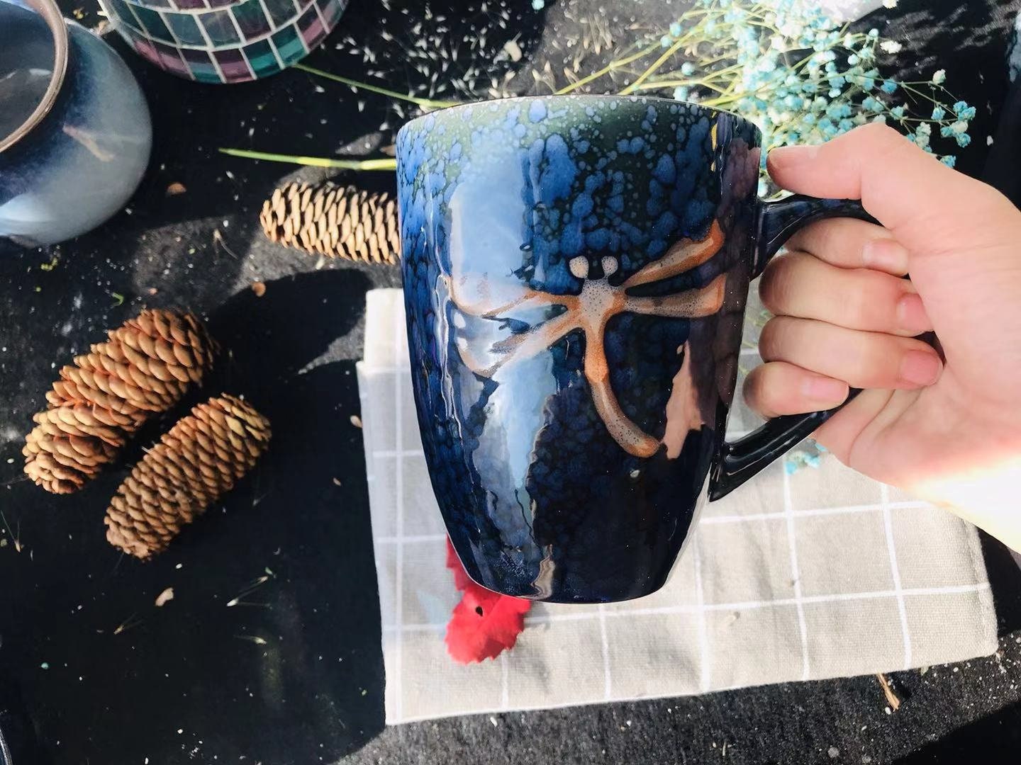 Dragonfly Ceramic Coffee Mug Handmade, 17 Oz Personalized Pottery Mug