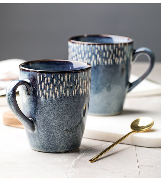 Blue Ceramic Coffee Mug Handmade, 14 Oz Personalized Pottery Mug