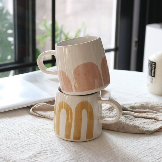 Handmade Cute Ceramic Coffee Mug, Pink And Yellow Personalized Pottery Mug