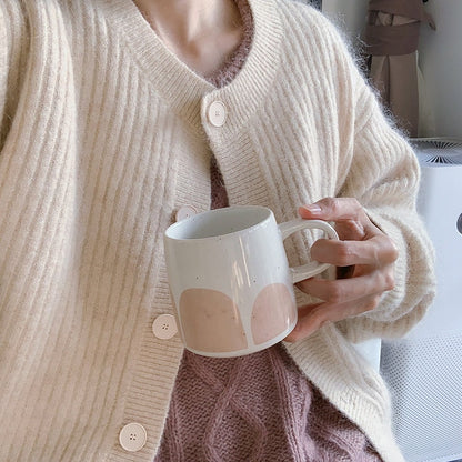 Handmade Cute Ceramic Coffee Mug, Pink And Yellow Personalized Pottery Mug