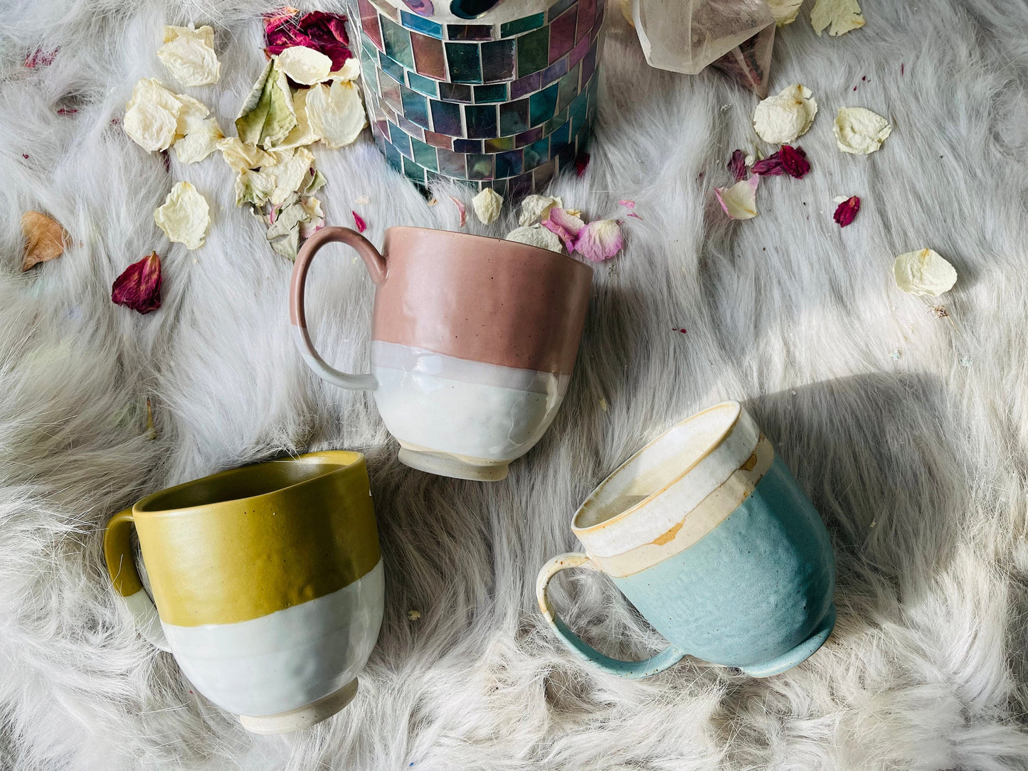 Handmade Pink And Yellow Ceramic Mugs For Coffee Lovers, Personalized Pottery Mug