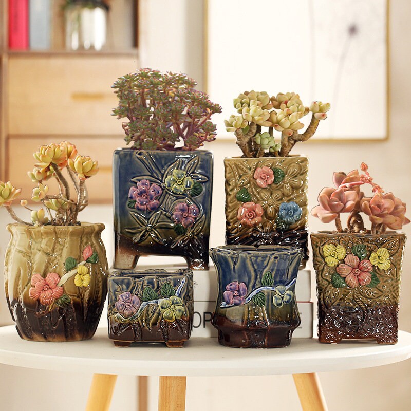 Set of 6 Ceramic Flower Pot, Handmade Succulent Planter
