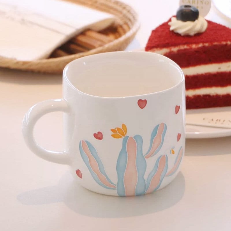 Cute Handmade Ceramic Coffee Mug, Personalized Hand-painted Cactus Mug