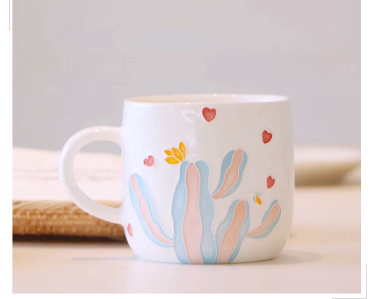 Cute Handmade Ceramic Coffee Mug, Personalized Hand-painted Cactus Mug