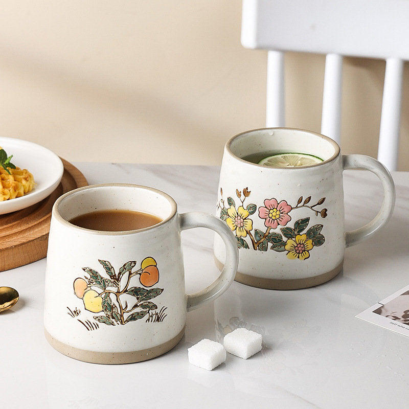 Hand-painted Flower Ceramic mug, Handmade Personalized Coffee mug