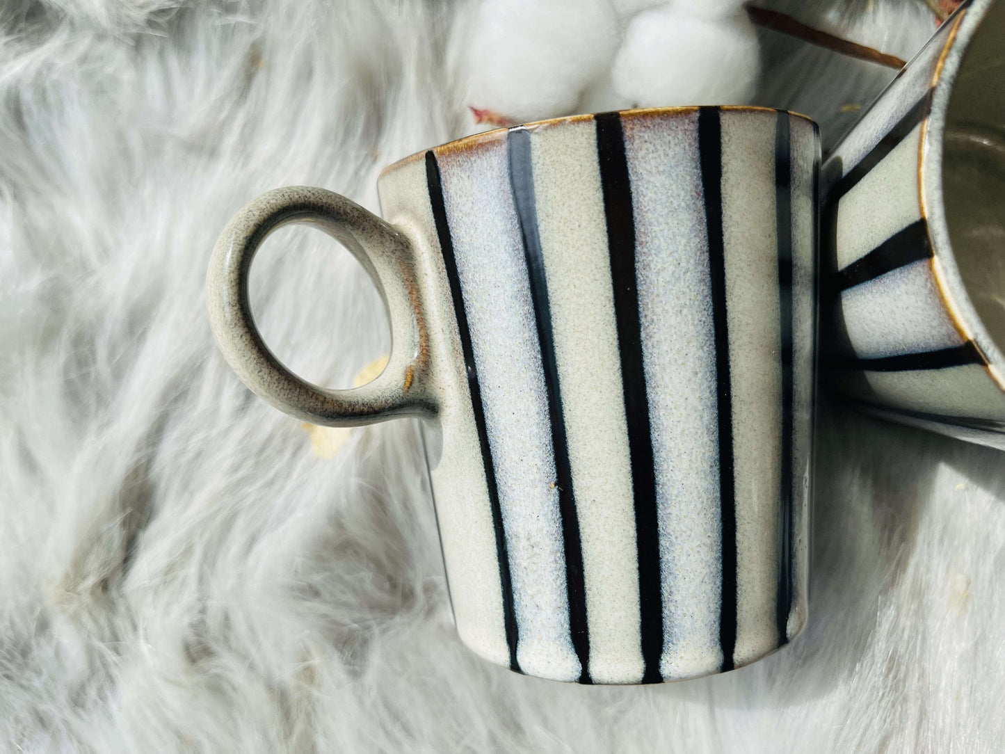 Ceramic Coffee Mug Handmade, 10 Oz Black Stripes Personalized Mug