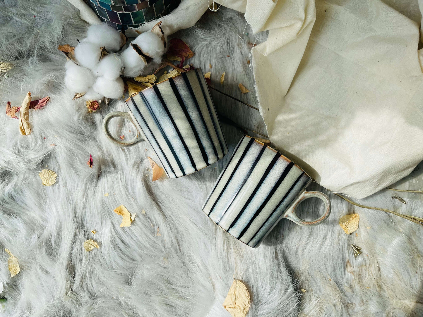 Ceramic Coffee Mug Handmade, 10 Oz Black Stripes Personalized Mug