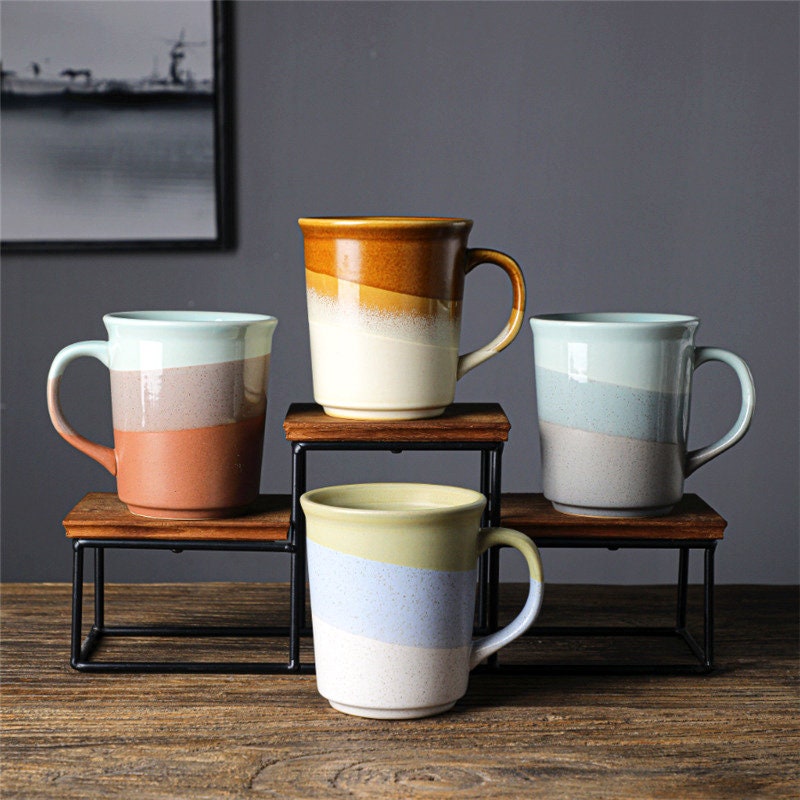 Ceramic Coffee Mug Handmade, 14 Oz Rainbow Personalized Pottery Mug