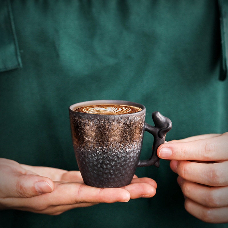 86 ML Pottery Coffee Cup Handmade, Black Personalized Pottery Mug
