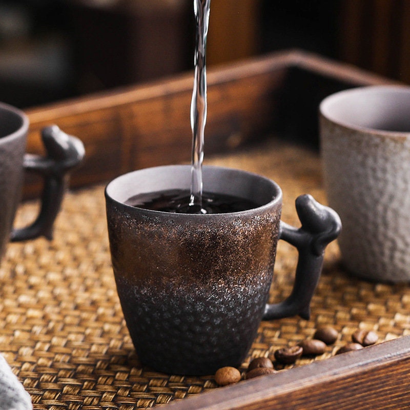 86 ML Pottery Coffee Cup Handmade, Black Personalized Pottery Mug