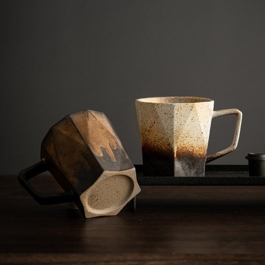 Ceramic Coffee Mug Handmade, Black And Gray Personalized Pottery Mug