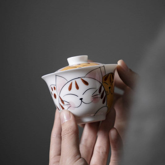 Hand-painted Cat Ceramic Tea Cups, White Blue Orange Personalized Pottery Cup Tea Gifts