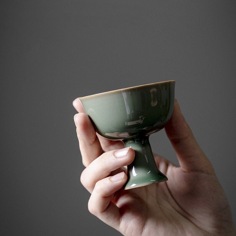 Green Ceramic Tea Cups, Handmade Personalized Celadon Teacups
