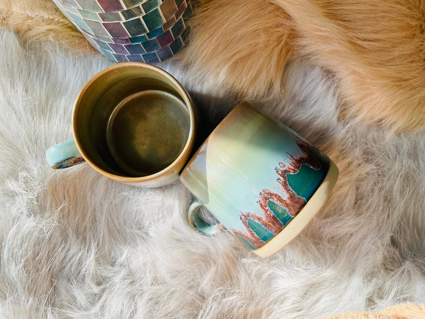 Ceramic Coffee Mug Handmade, Green Personalized Pottery Mug