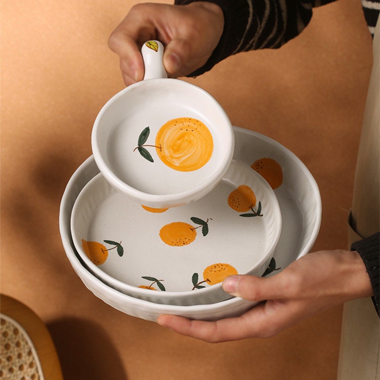 Cute Handmade Ceramic Coffee Mug, Personalized Hand-painted Orange Dinnerware