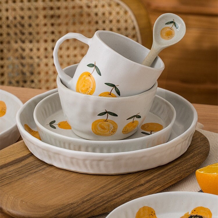 Cute Handmade Ceramic Coffee Mug, Personalized Hand-painted Orange Dinnerware