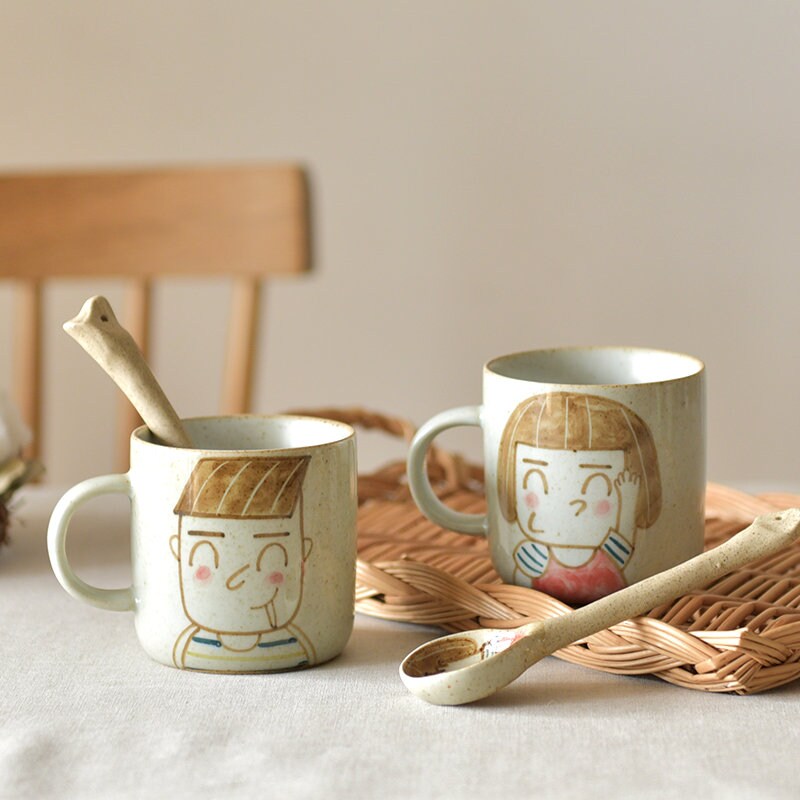 Cute Handmade Ceramic Coffee Mug, Personalized Hand-painted Cartoon Dinnerware