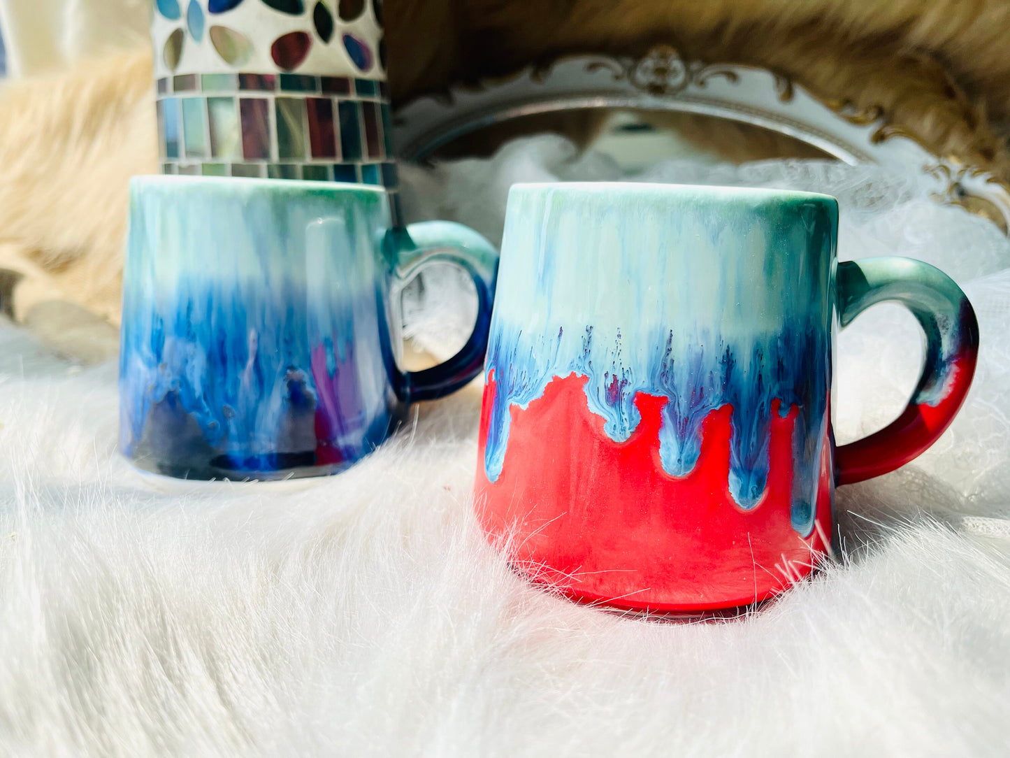 Ceramic Coffee Mug Handmade,  Water Blue Personalized Pottery Mug