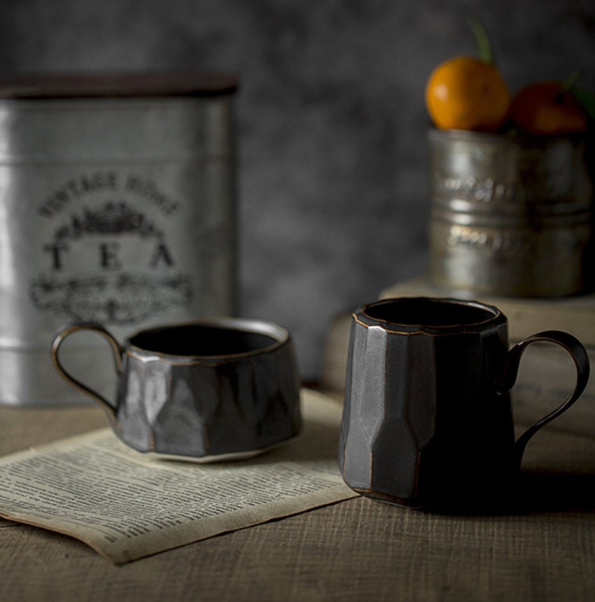 Ceramic Coffee Mug Handmade, White And Black Personalized Pottery Mug