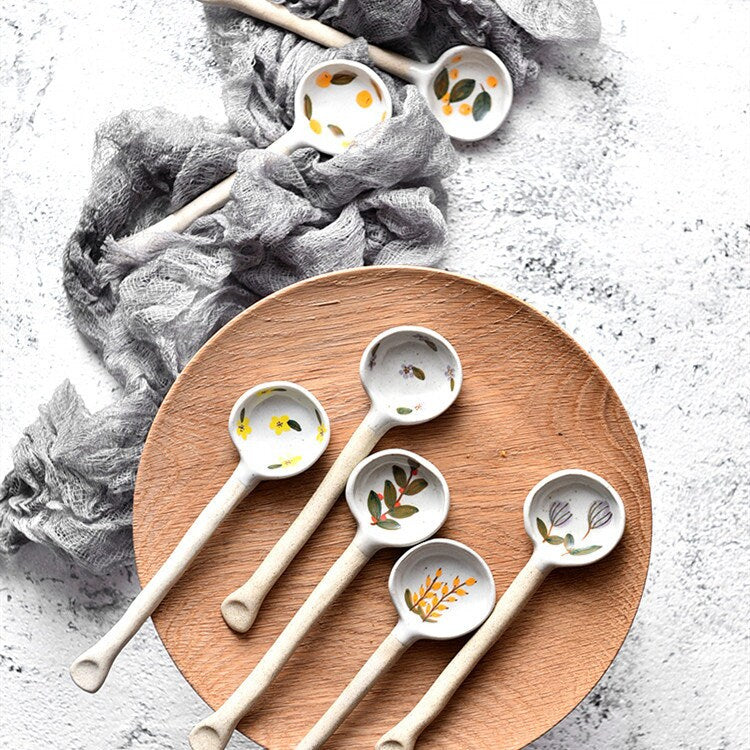 Hand-painted Ceramic spoon, Handmade Stoneware spoon, Small Pottery Spoon