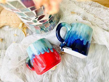 Ceramic Coffee Mug Handmade,  Water Blue Personalized Pottery Mug