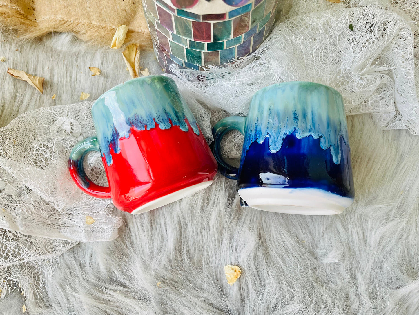 Ceramic Coffee Mug Handmade,  Water Blue Personalized Pottery Mug