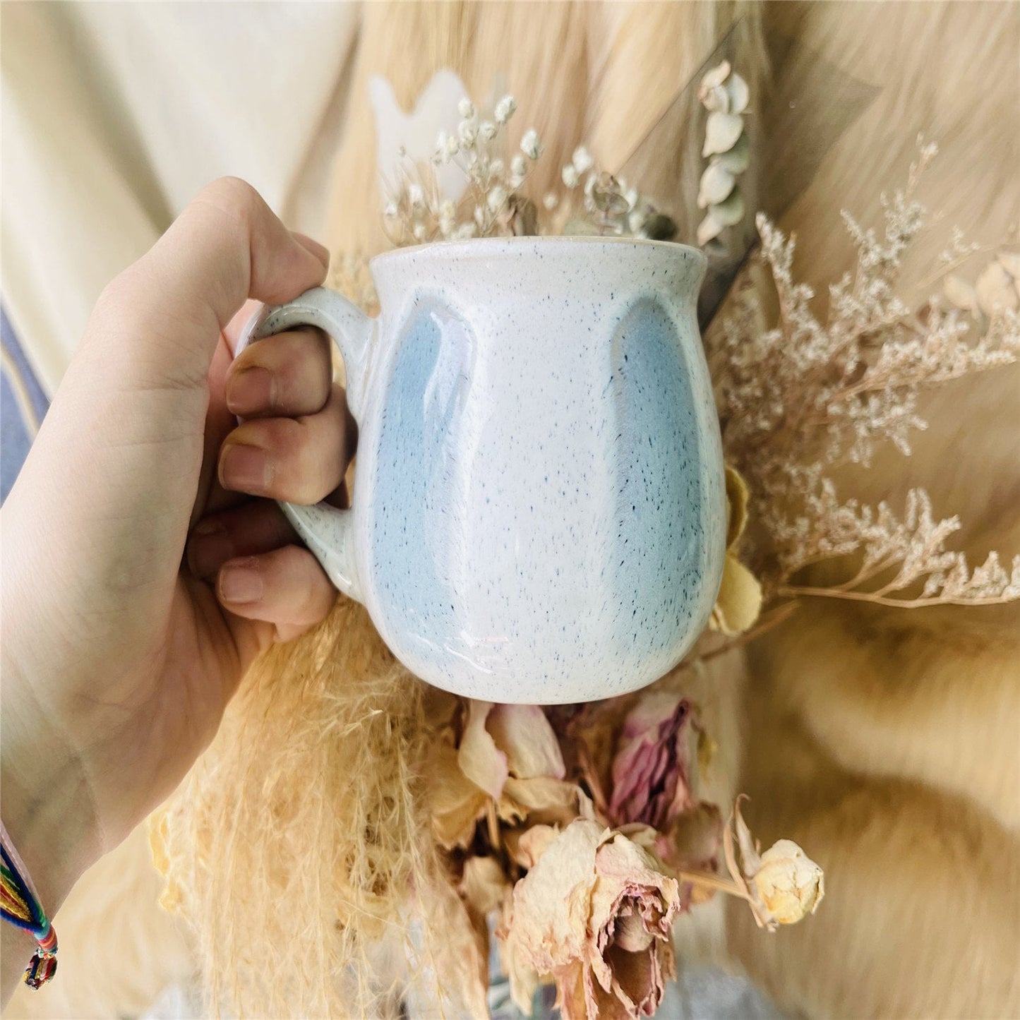 Ceramic Coffee Mug Handmade, 10 Oz Blue And White Personalized Pottery Mug