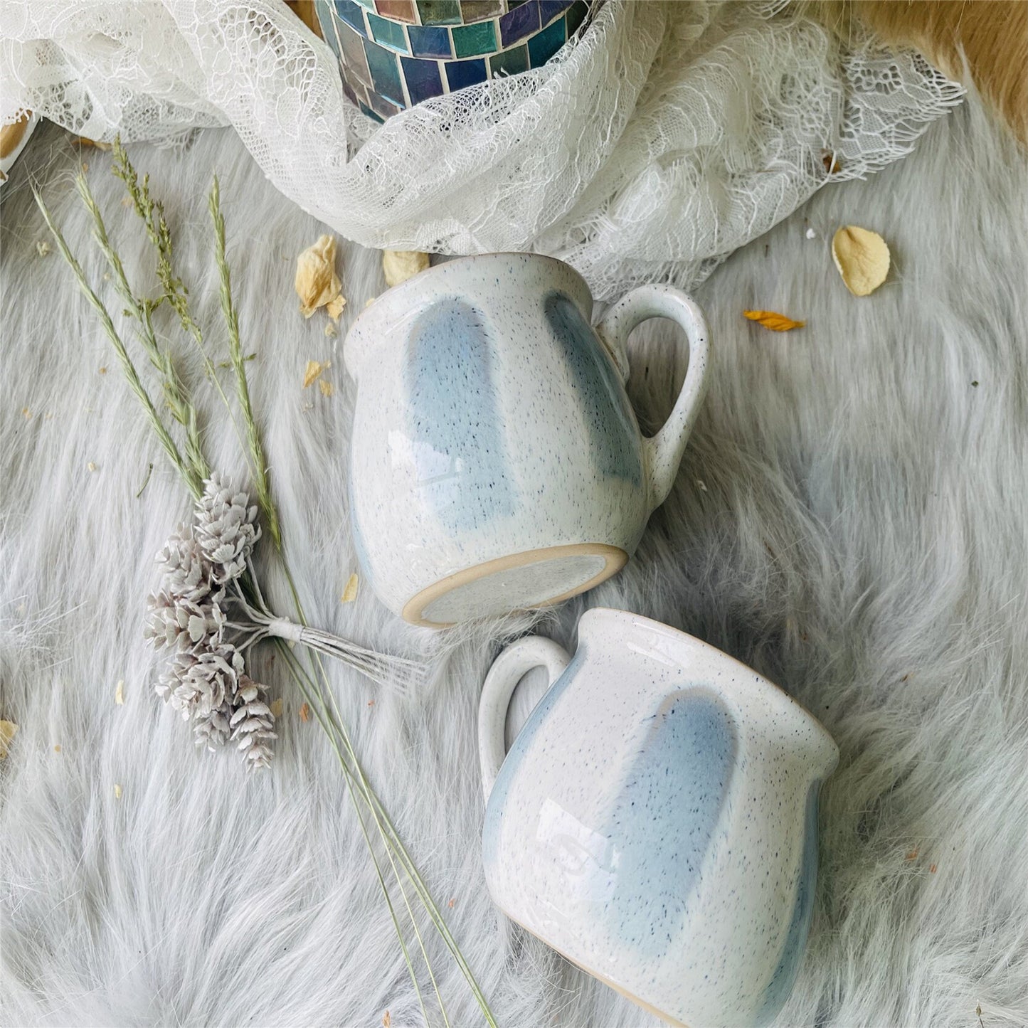 Ceramic Coffee Mug Handmade, 10 Oz Blue And White Personalized Pottery Mug