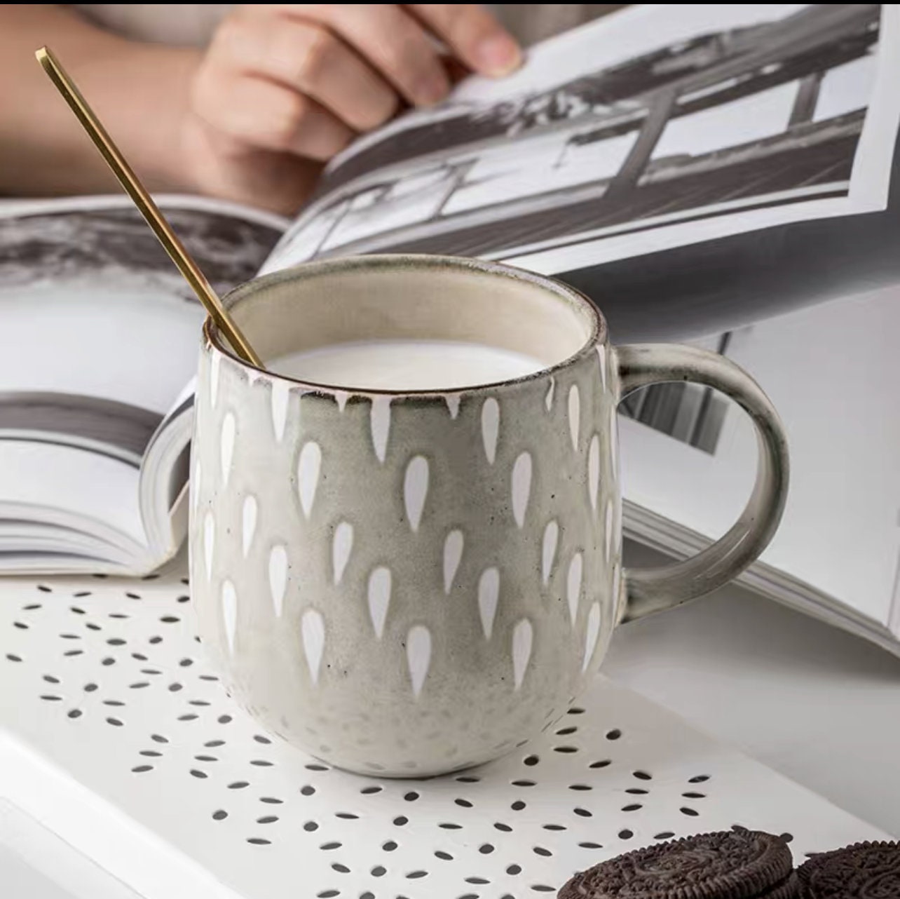 Ceramic Coffee Mug Handmade, Stripe Personalized Pottery Mug