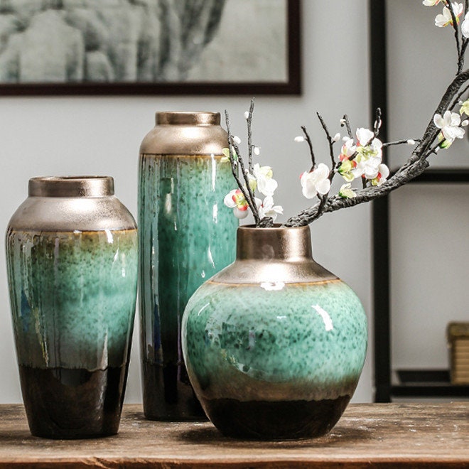 Green Ceramic Flower Vase Home Decor, Handmade Ceramic Planter,