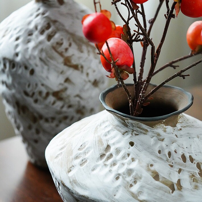 White Ceramic Flower Vase Home Decor, Handmade Ceramic Planter