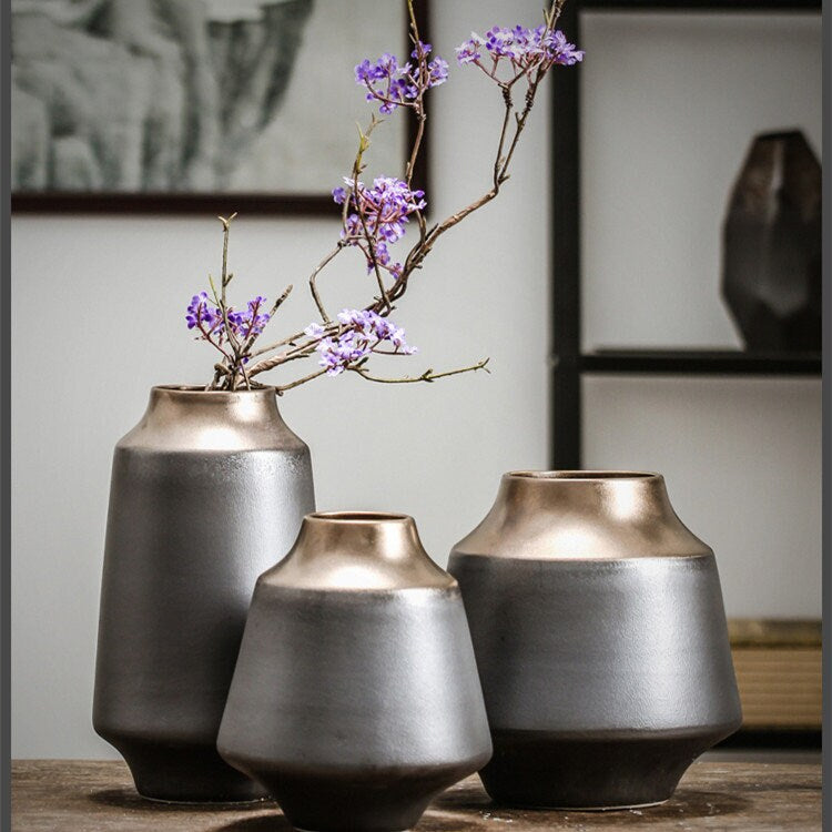 Brown Ceramic Flower Vase Home Decor, Handmade Ceramic Planter