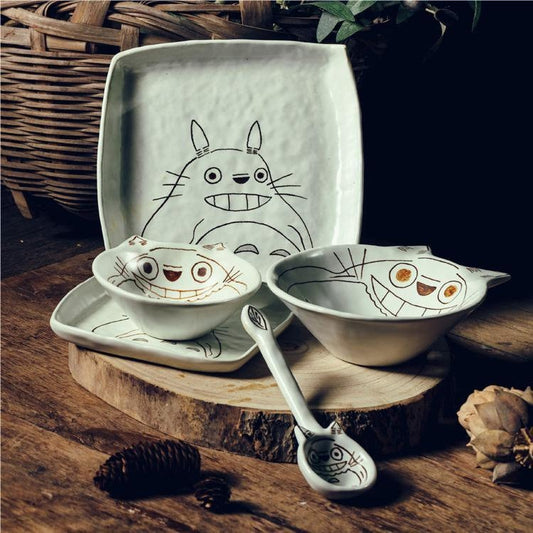 Ceramic Totoro Dinnerware Set, Personalized Pottery Dinner Plate, Handmade Ceramic Bowl