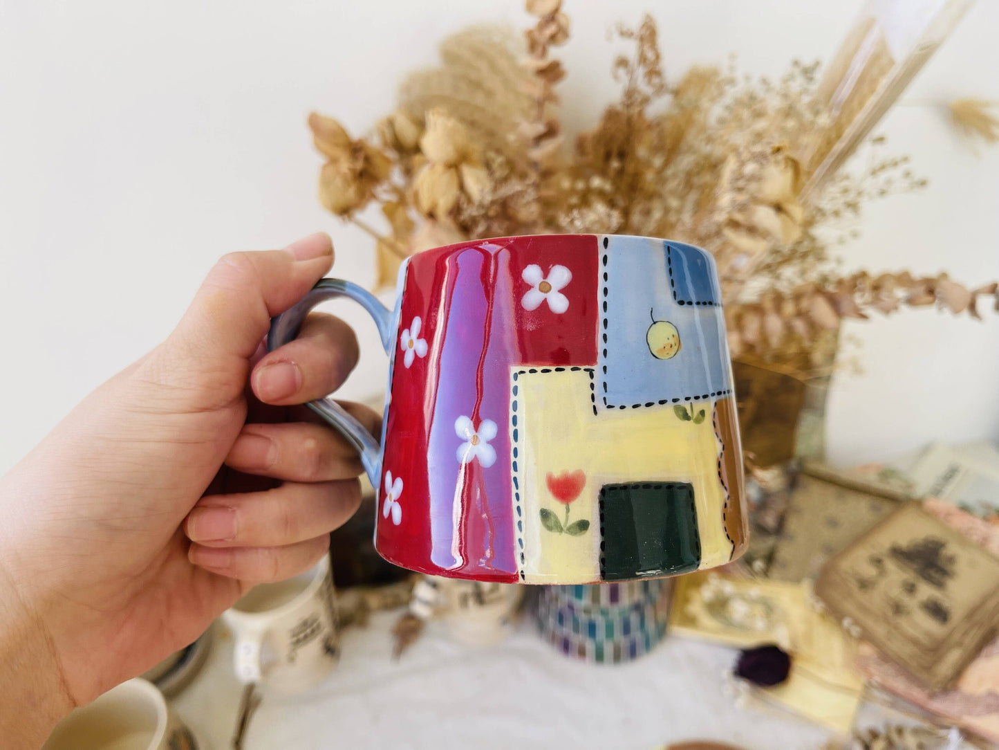 Ceramic Coffee Cup Handmade, Hand-painted Flower Personalized Mug