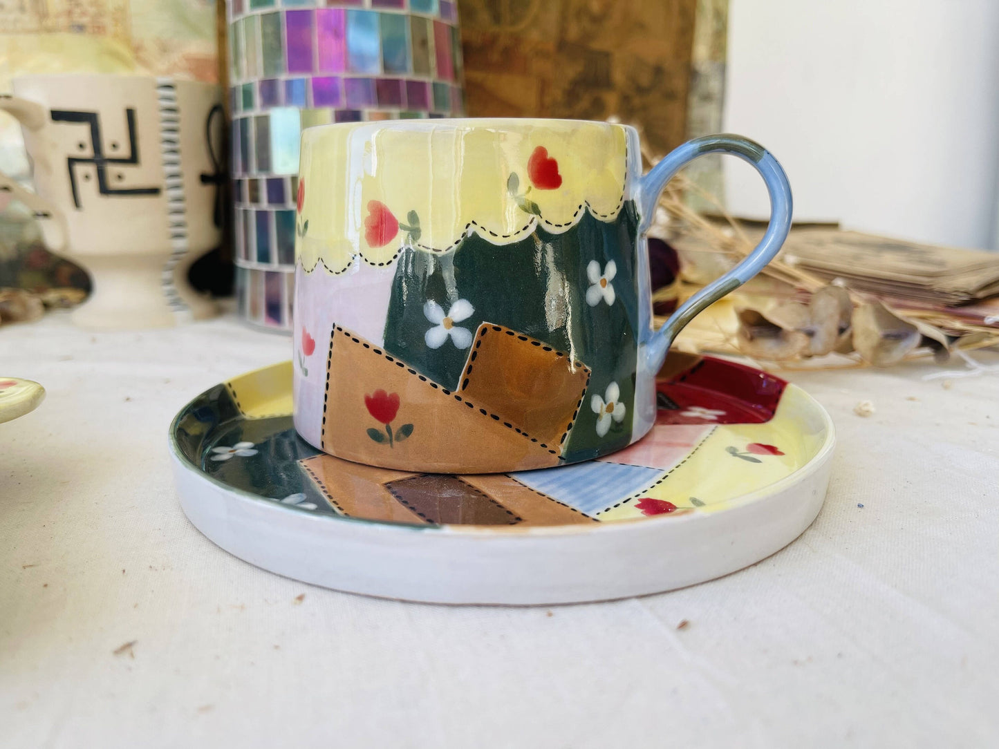 Ceramic Coffee Cup Handmade, Hand-painted Flower Personalized Mug