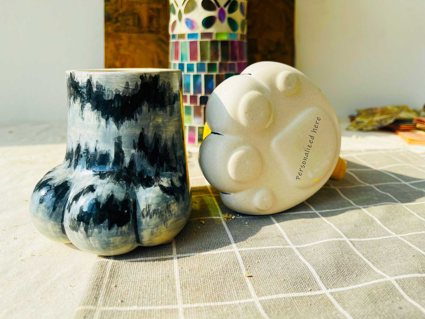 Personalized Cat Paw Ceramic Coffee Mug, Dog Paw Cute Custom Pottery Mug Handmade