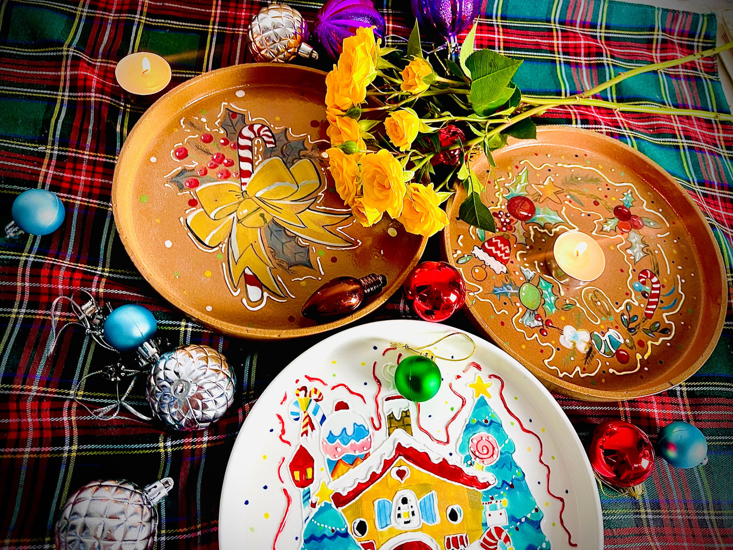 Handpainted Ceramic Dinner Plate, Handmade Personalized Pottery Dinnerware, Serving Platter